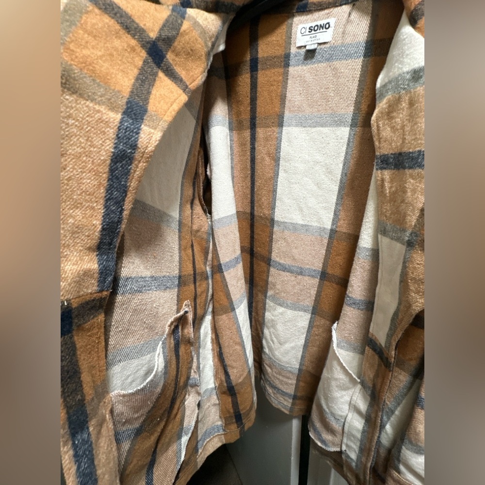 🍁 Ci Sono Plaid Shacket Jacket XXL | Tan Cream Check | Soft Brushed Fall Layer 🍁 - Picture 7 of 7
